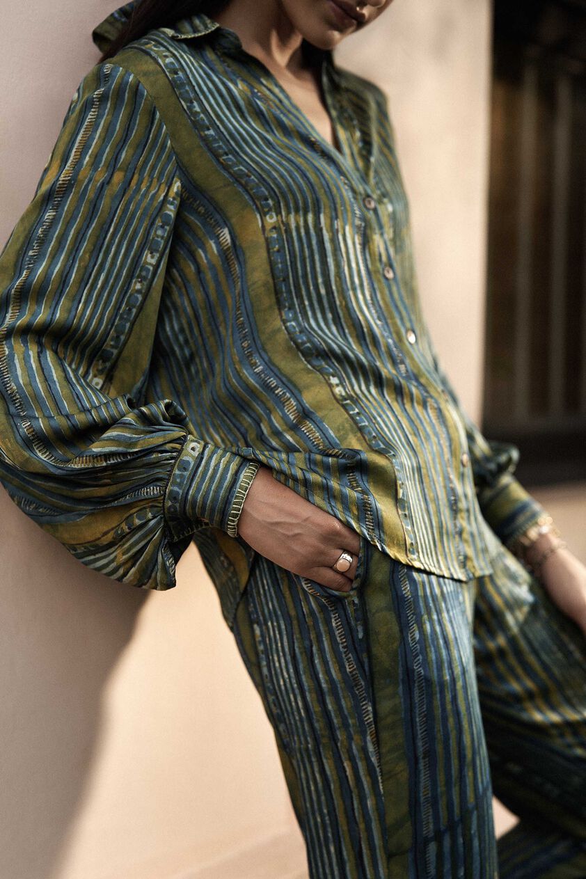 Lounge Hand-block Printed Coord - Green, Green, image 7
