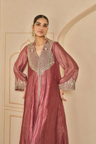 Azha Embroidered Zardozi Silk Jacket Set - Red, Red, image 4