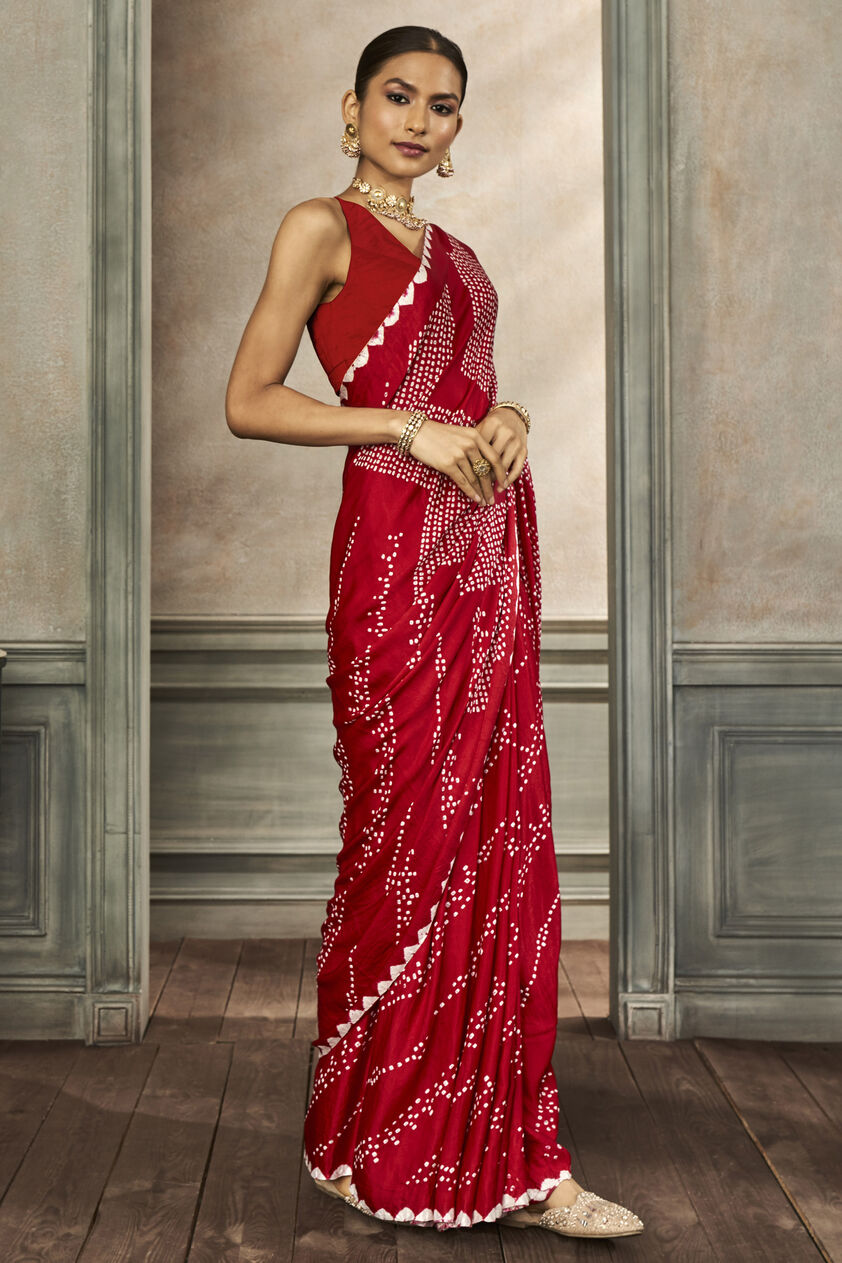 Deetya Bandhani Silk Saree - Red, Red, image 3