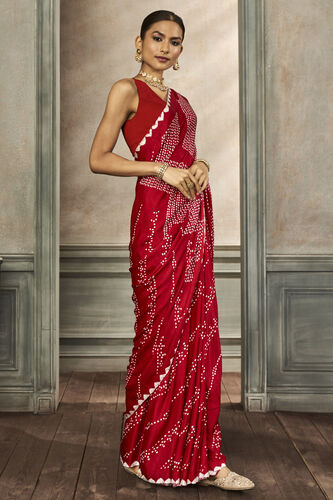 Deetya Bandhani Silk Saree - Red, Red, image 3