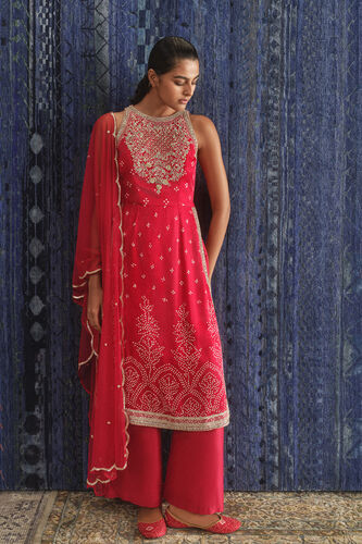 Lohini Handcrafted Bandhani Silk Suit Set - Red, Red, image 1