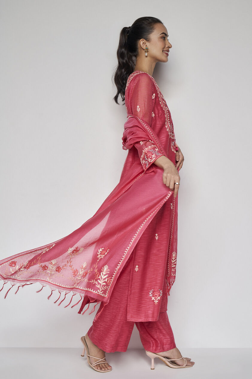 Dhara SEWA Hand-embroidered Mul Suit Set - Raspberry, Raspberry, image 2