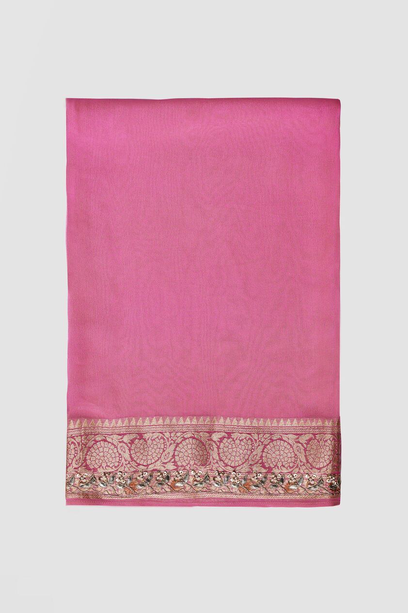 Aheli Benarasi Silk Embroidered Saree - Pink, Pink, image 9