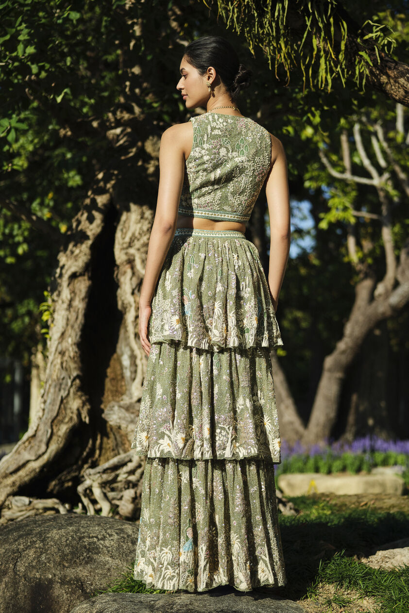 Elodea Embroidered Tiered Skirt Set - Sage, Sage, image 2