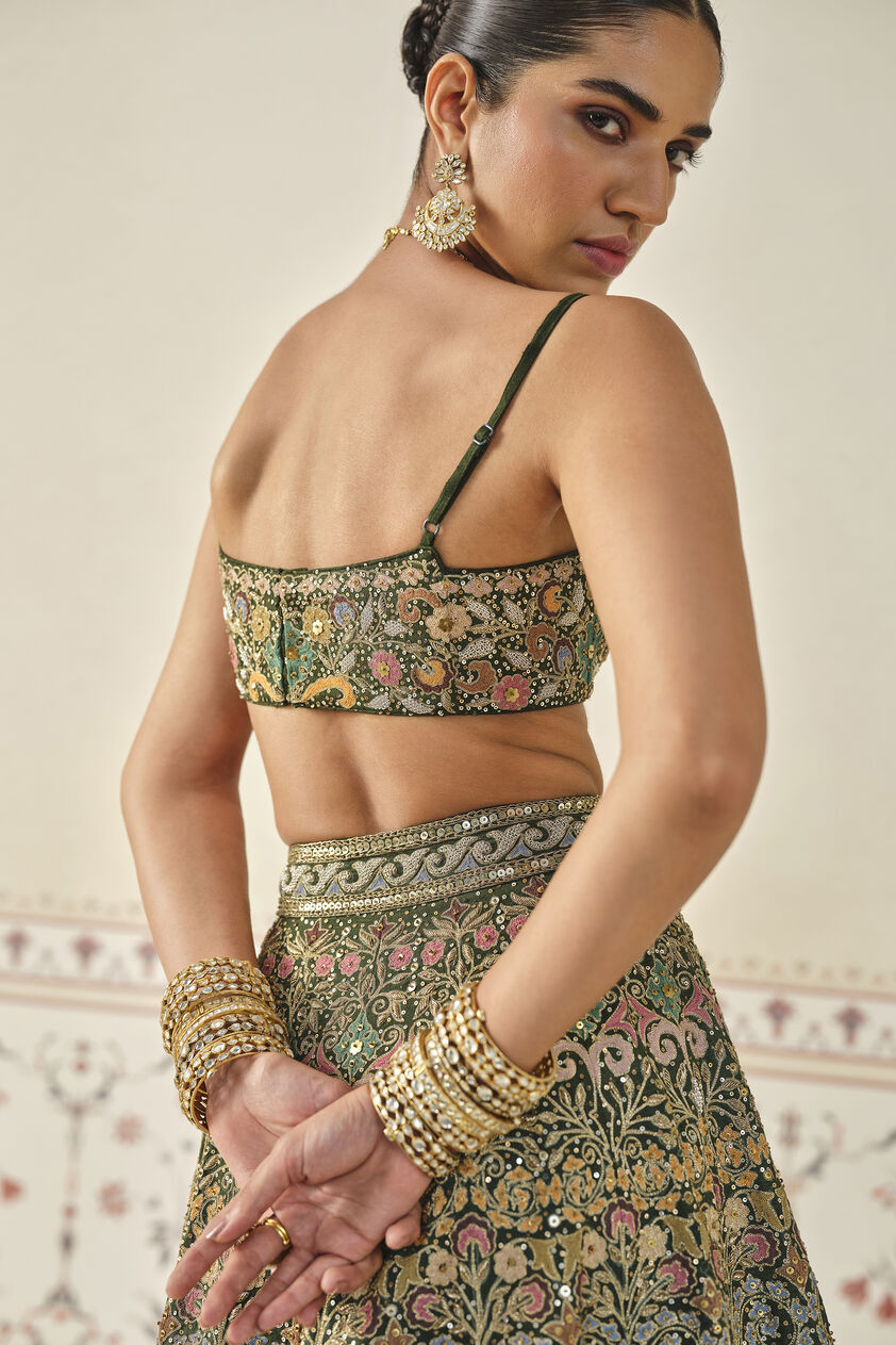 Yiska Embroidered Silk Skirt Set - Green, Green, image 6