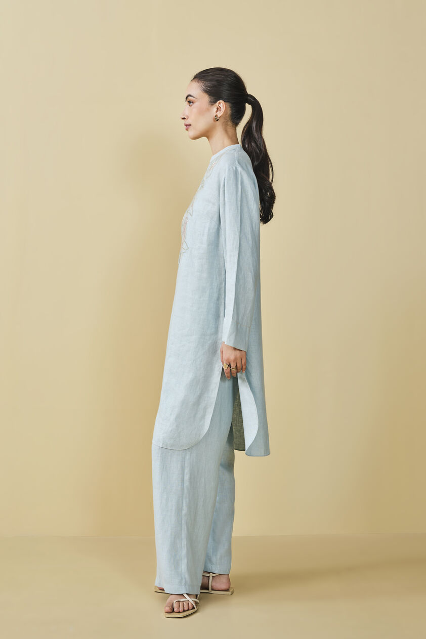 Peek Into The Trees Embroidered Hemp Kurta Set - Powder Blue, Powder Blue, image 3