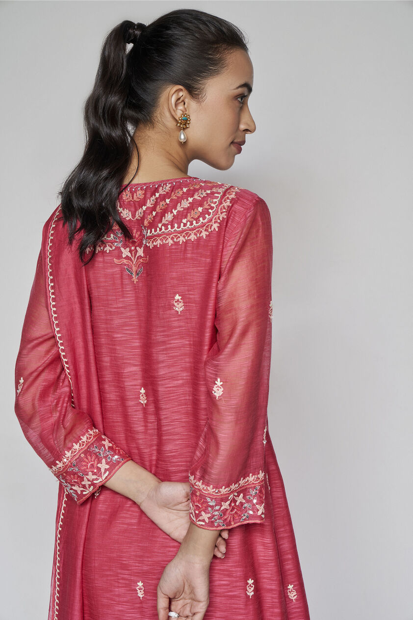 Dhara SEWA Hand-embroidered Mul Suit Set - Raspberry, Raspberry, image 5