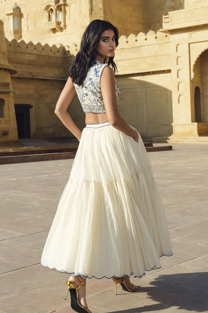 Emalia Embroidered Mul Skirt Set - Natural, White, image 2