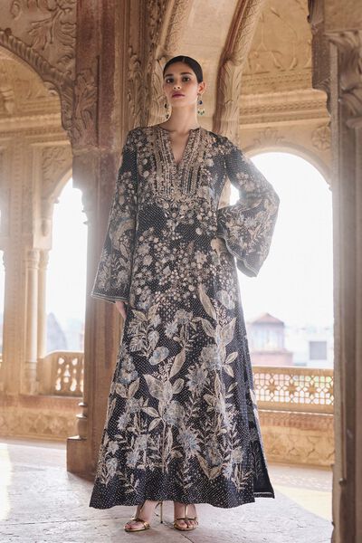 Izar Printed Sequin Kaftan - Black