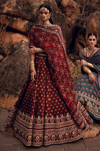 4 - Laukya Ajarakh Lehenga Set- Red, image 4