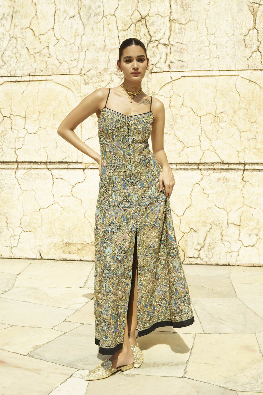 Firefly Fleet Embroidered Zardozi Silk Dress - Black, Black, image 3