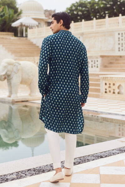 Udgam Silk Kurta - Blue