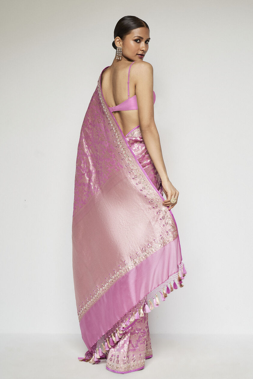 Kiruba Benarasi Silk Embroidered Saree - Pink, Pink, image 4