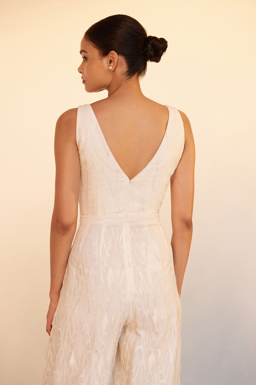 Fayruz Embroidered Jumpsuit - Ivory, Ivory, image 5