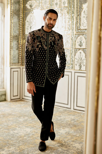 Amdur Silk Bandhgala - Black, Black, image 1