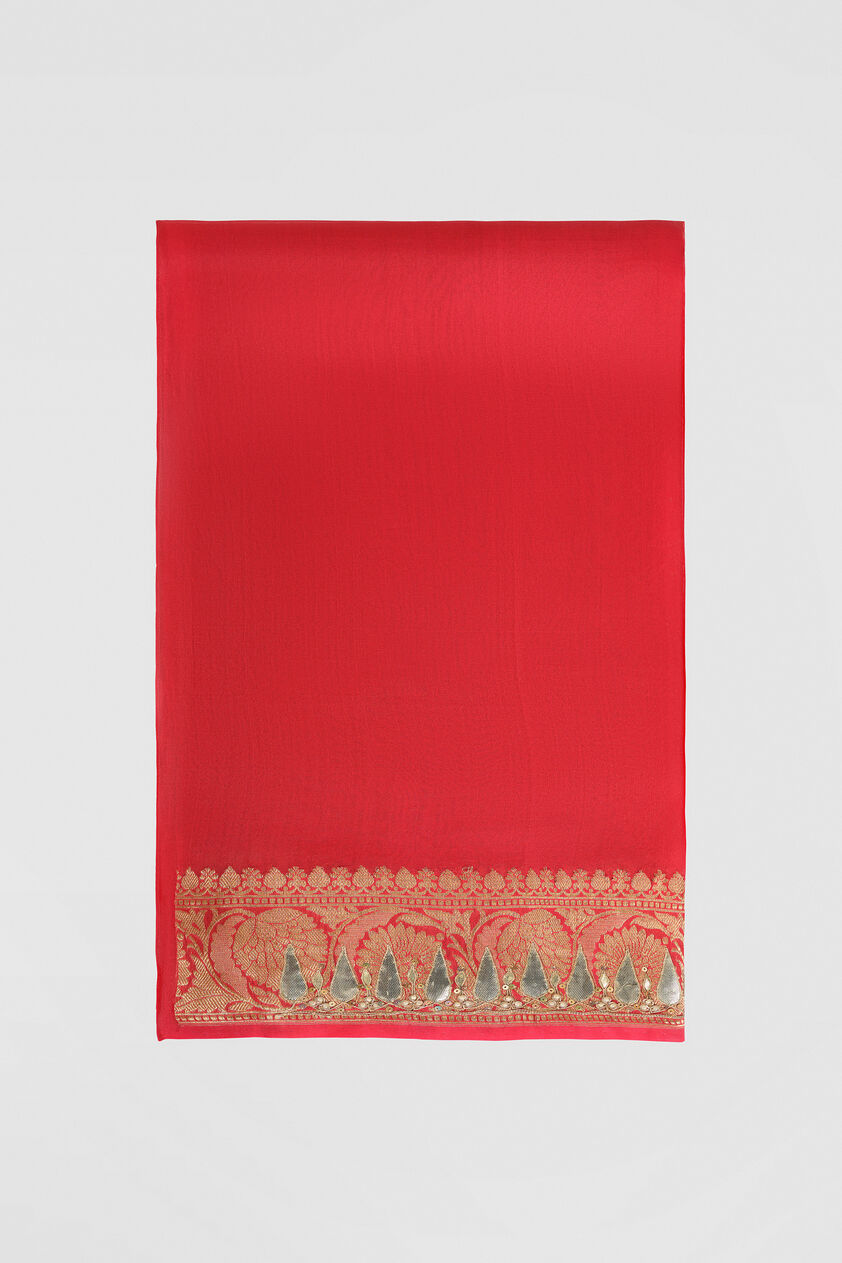 Ulka Handwoven Benarasi Saree Set, Red, image 7
