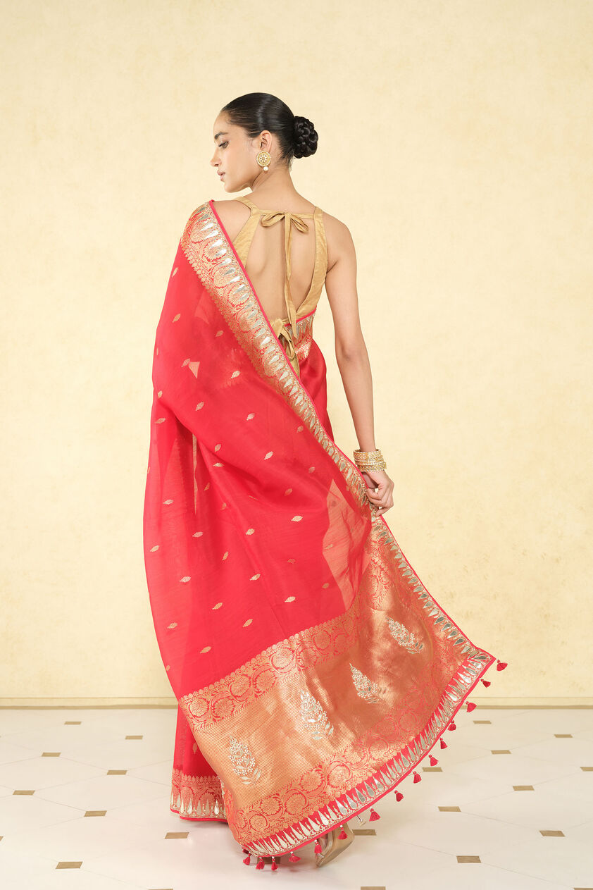 Ulka Handwoven Benarasi Saree Set, Red, image 2