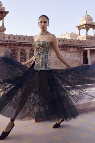 Alesha Embroidered Skirt Set - Navy Blue, Navy, image 5