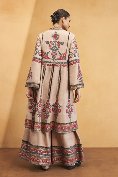 Flowers Of the Forest Zardozi & Cord Silk Kurta Set - Hazelnut