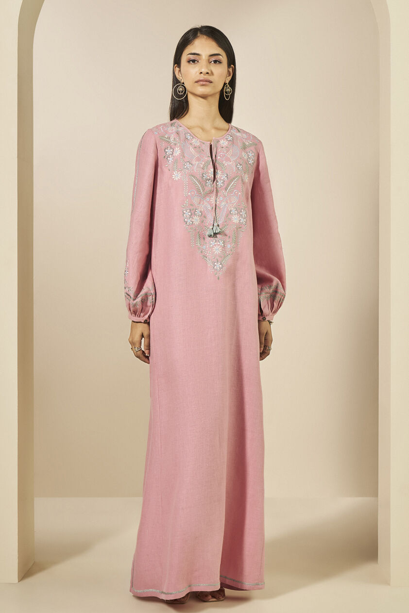 Timandra Embroidered Hemp Kaftan - Blush, Blush, image 1