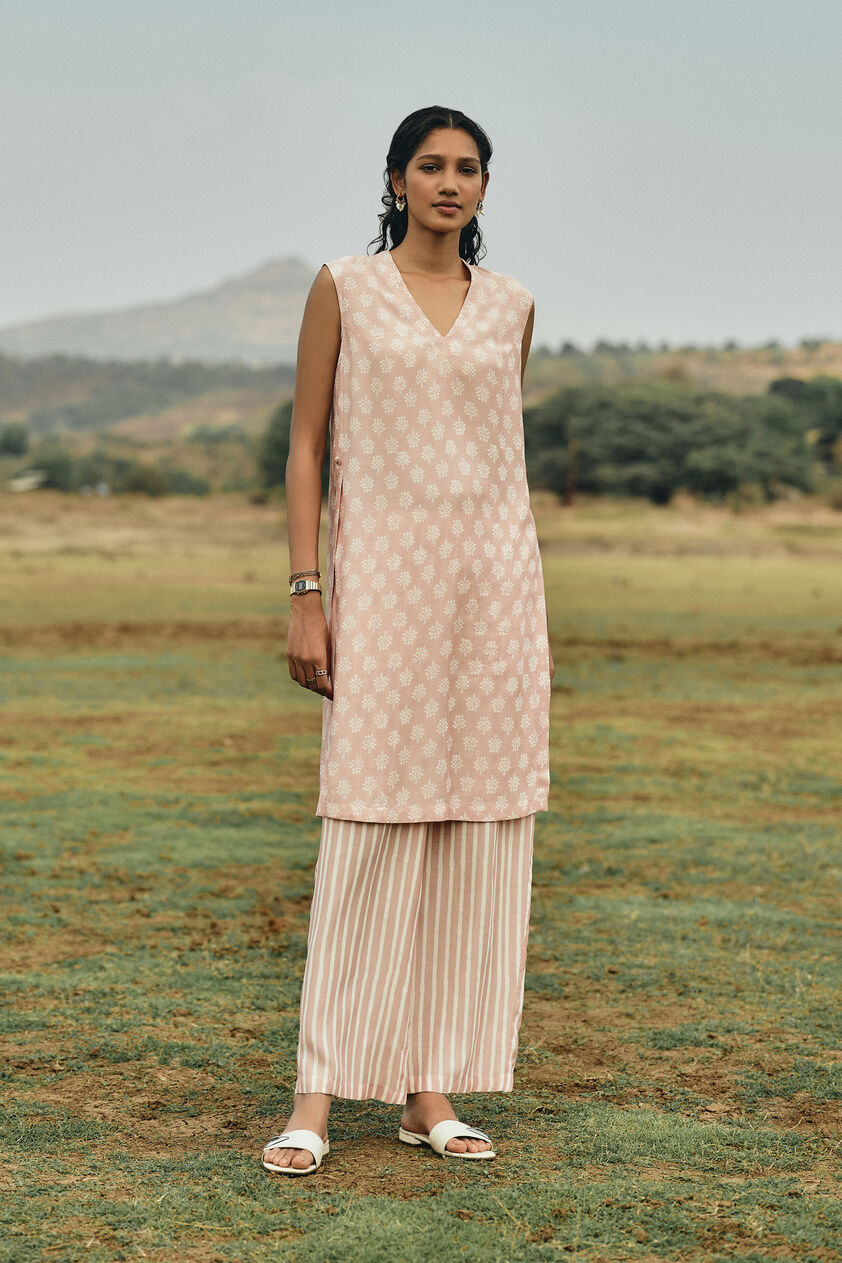Sunshade Hand-block Printed Coord - Peach, Peach, image 2