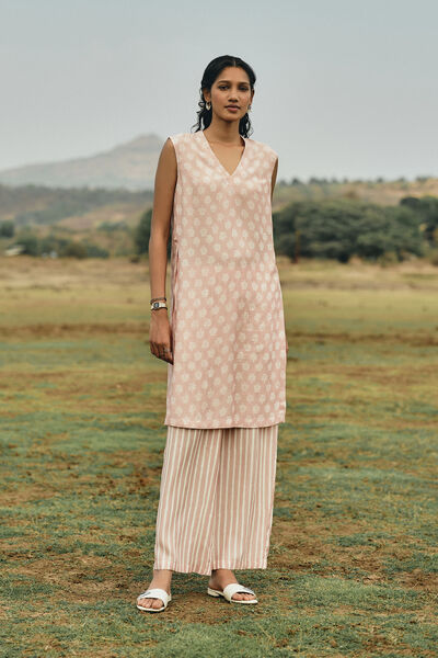 Sunshade Hand-block Printed Coord - Peach