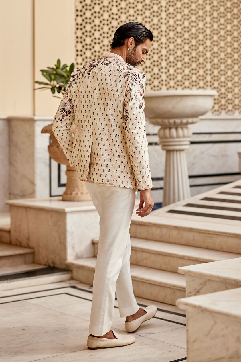 Raahil Silk Bandhgala - Ivory, Ivory, image 2