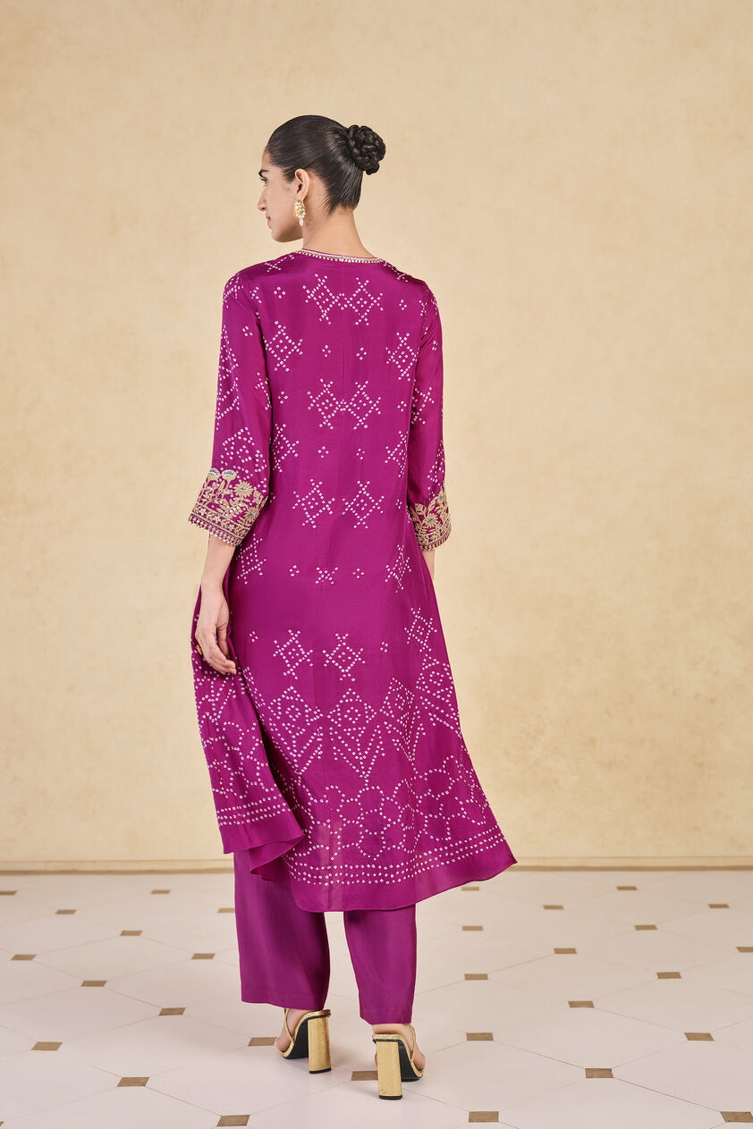 Johona Handcrafted Bandhani Silk Kurta Set - Purple, Purple, image 3