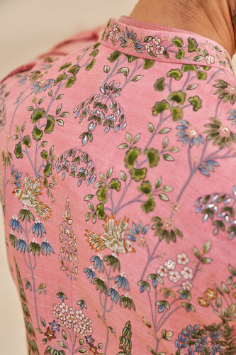 Nalesh Hand-painted Pichhwai Silk Nehru Jacket - Pink, Pink, image 7