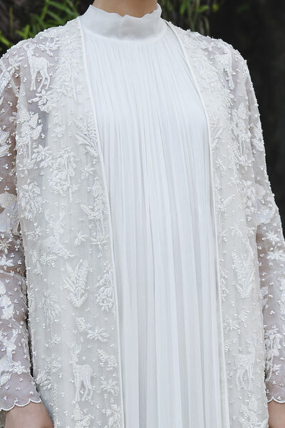 Mountain Mist Embroidered Jacket Set - Ivory