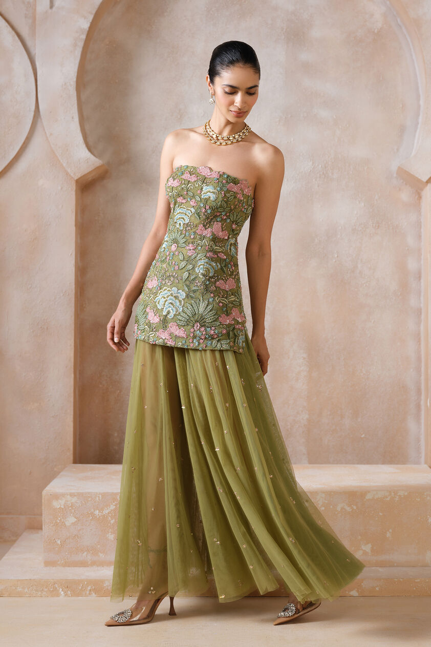 Evrain Embroidered Applique Skirt Set - Green, Green, image 3