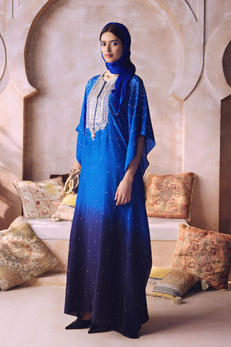Mohar Handcrafted Bandhani Silk Kaftan - Blue, Blue, image 5