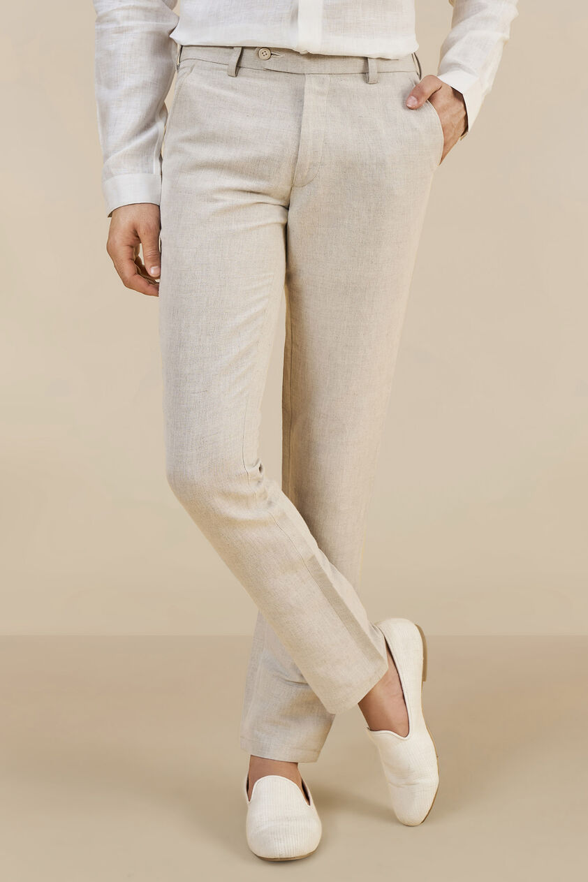 Natural Linen Trousers, Natural, image 1