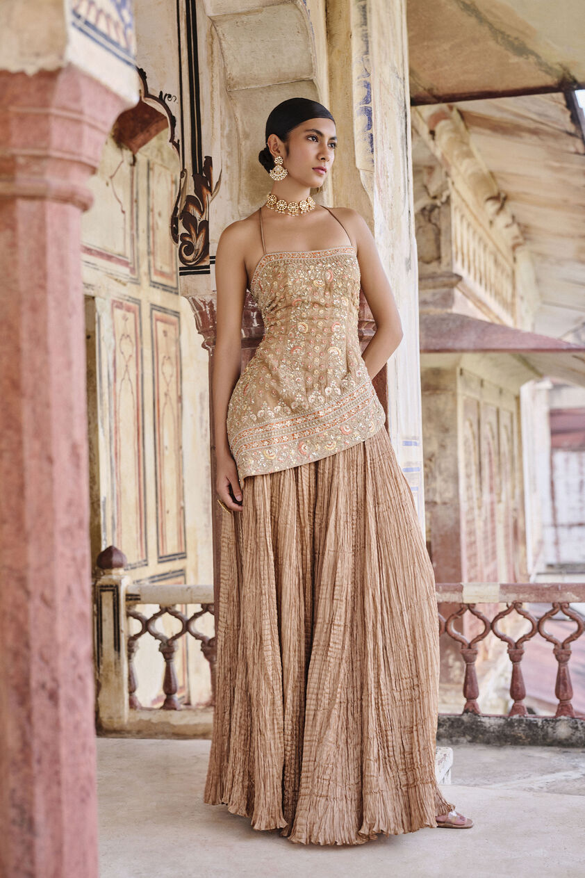 Naushaba Embroidered Sharara Set - Gold, Gold, image 2