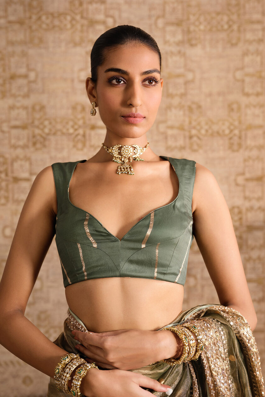 Devya Handwoven Benarasi Silk Saree, Sage, image 5