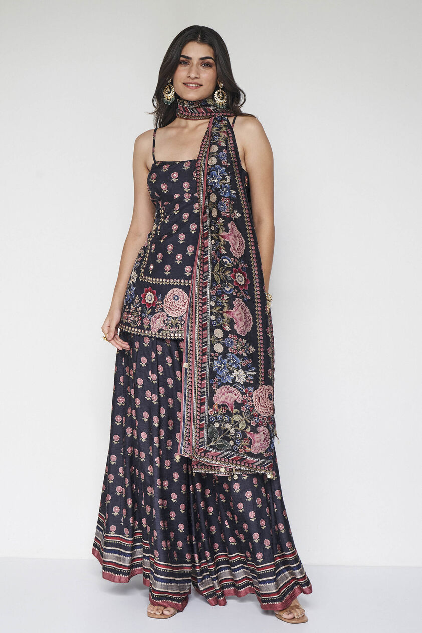 Amaya Embroidered Silk Suit Set - Black, Black, image 1