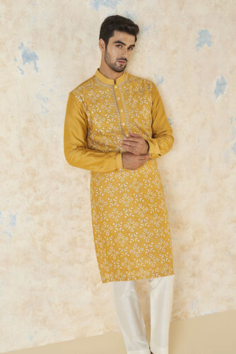 Udyan Silk Kurta - Mustard, Mustard, image 4