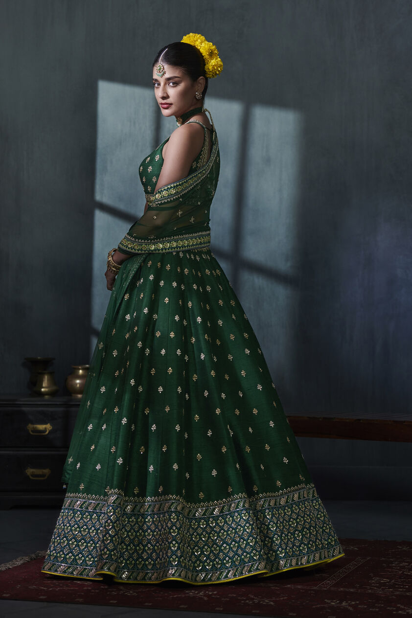 Siya Lehenga Set - Emerald Green, Emerald Green, image 2