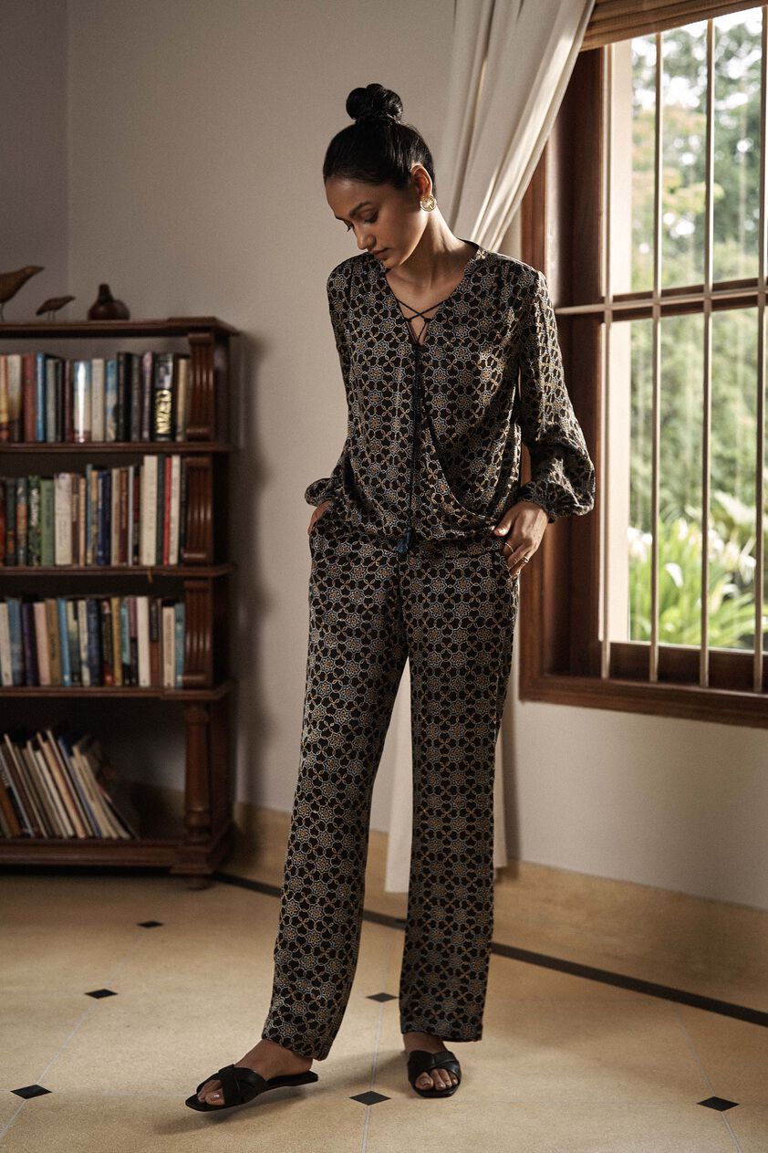 Relax Ajrakh Hand-block Printed Coord - Black, Black, image 1