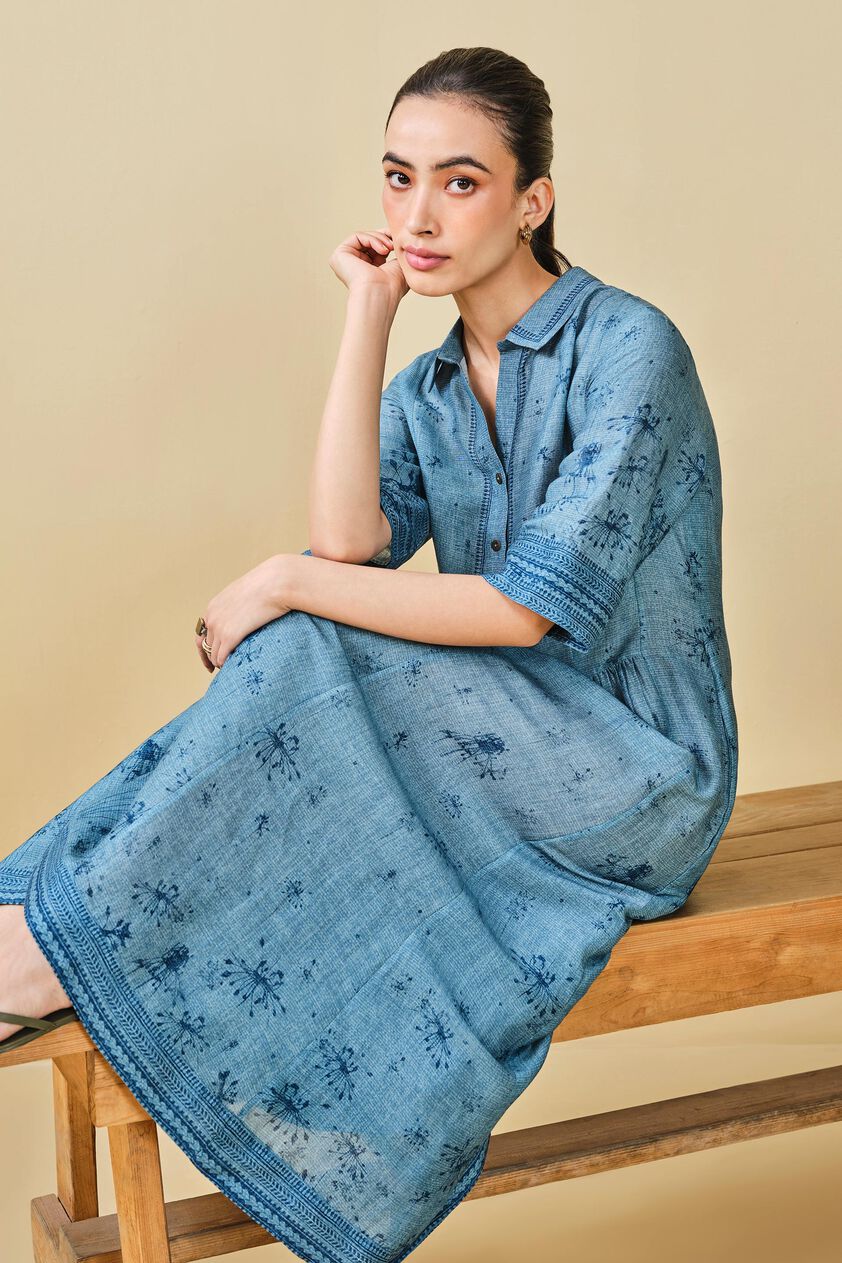 Pond Printed Linen Dress - Blue, Blue, image 12