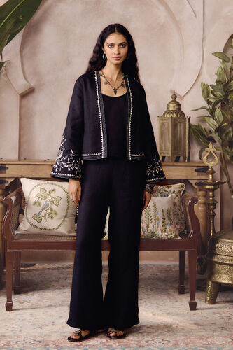 Selja Hand-embroidered Kantha Hemp Jacket Set - Black, Black, image 1