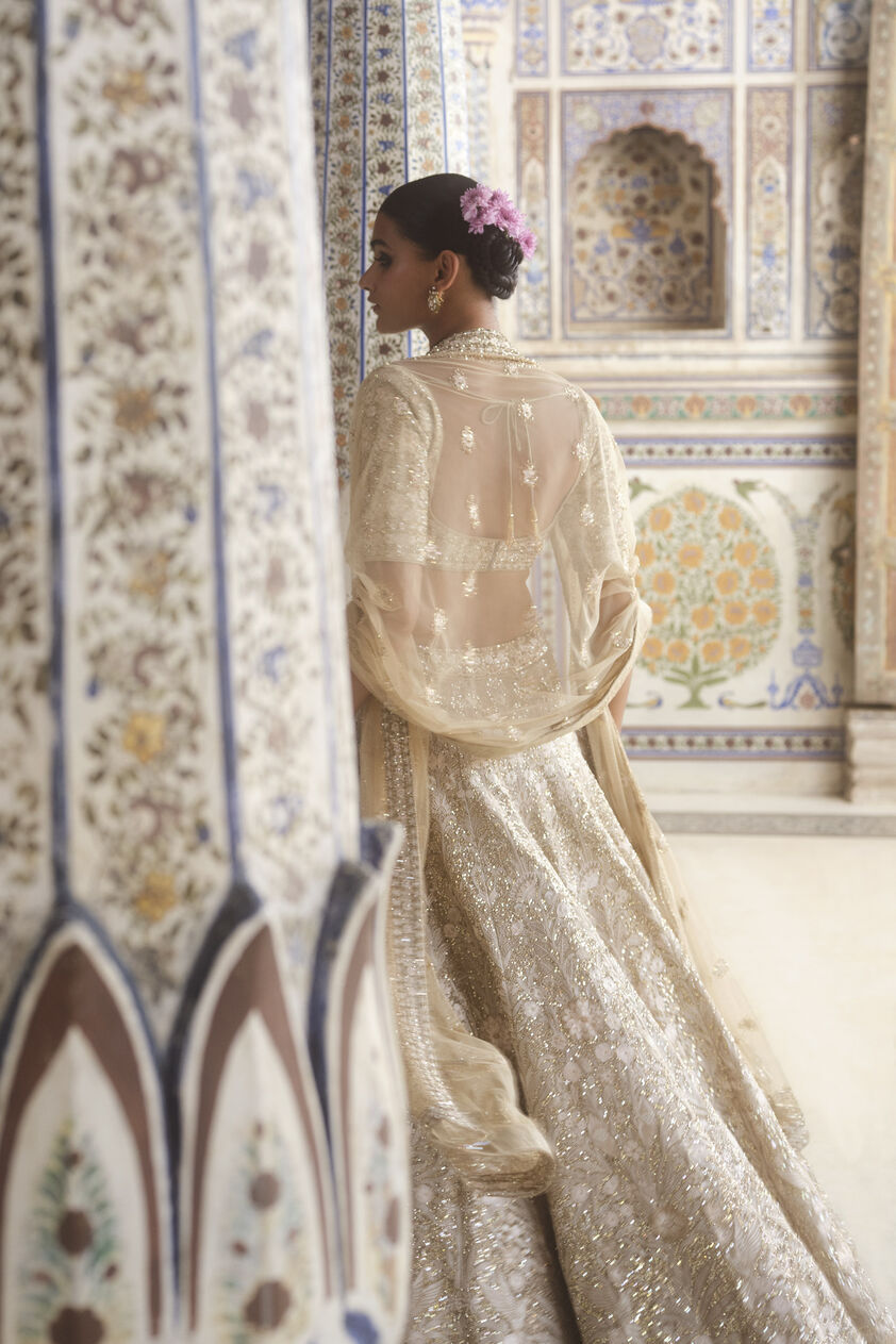 Arisa Embroidered Silk Lehenga Set - Gold, Gold, image 5