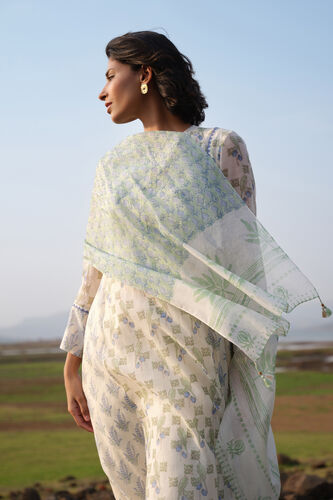 Damara Hand-block Printed Mul Stole - Sage, Sage, image 3