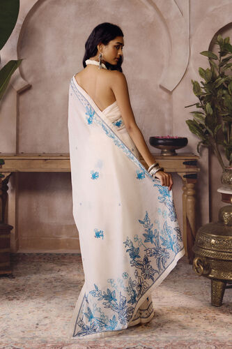 Claravis Hand-embroidered SEWA Saree - Ivory, Ivory, image 2