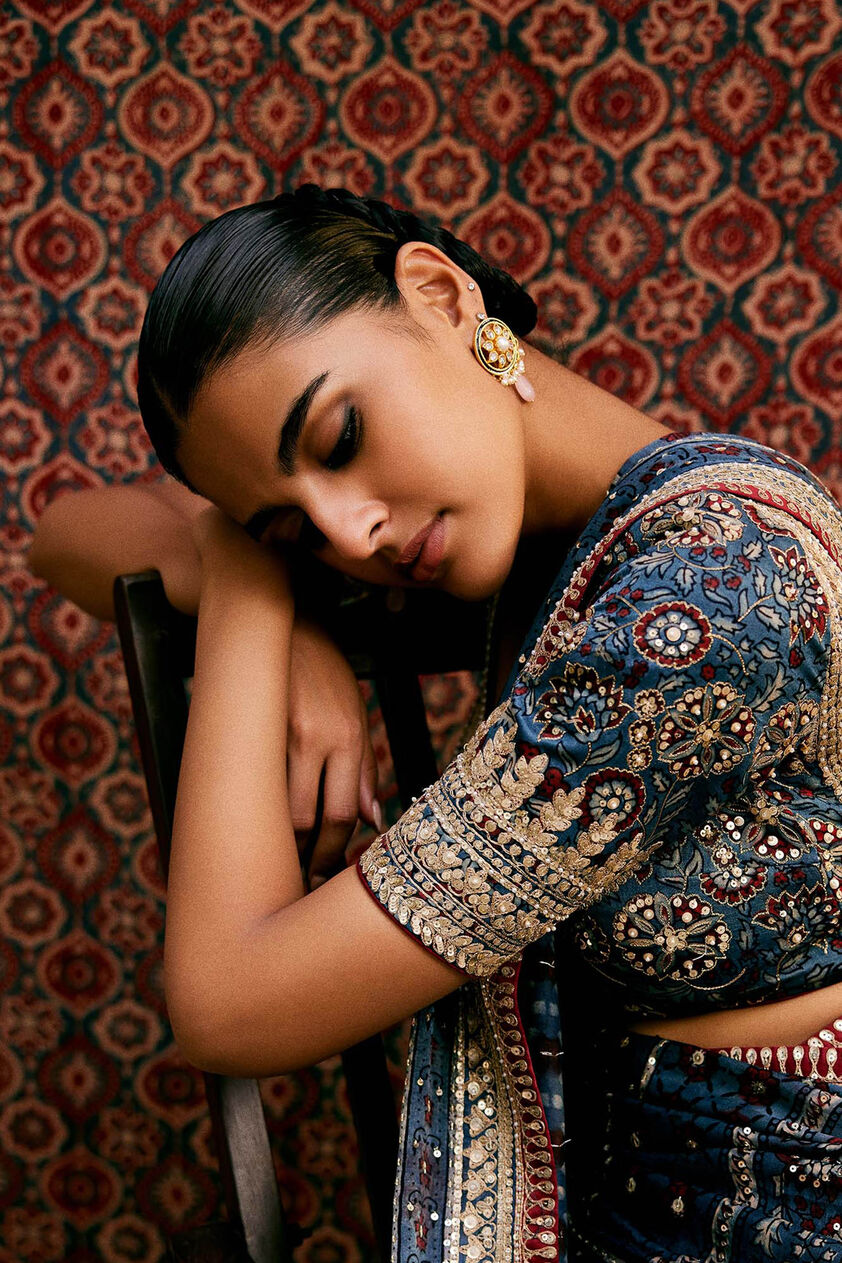 Akari Ajrakh Hand-block Printed Choli - Blue, Blue, image 3