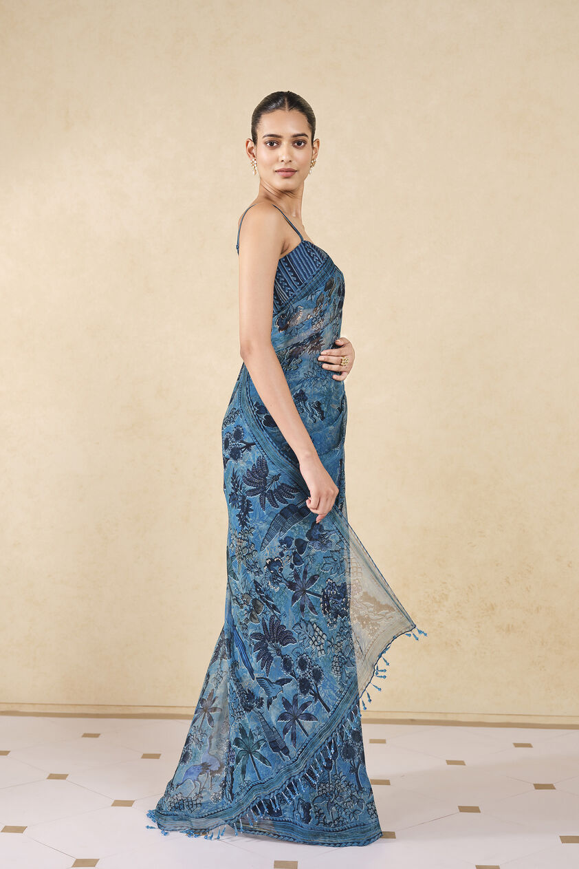 Avis Printed Saree - Blue, Blue, image 4