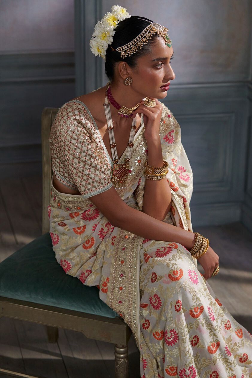 Vachi Saree Set - Cream, Cream, image 3