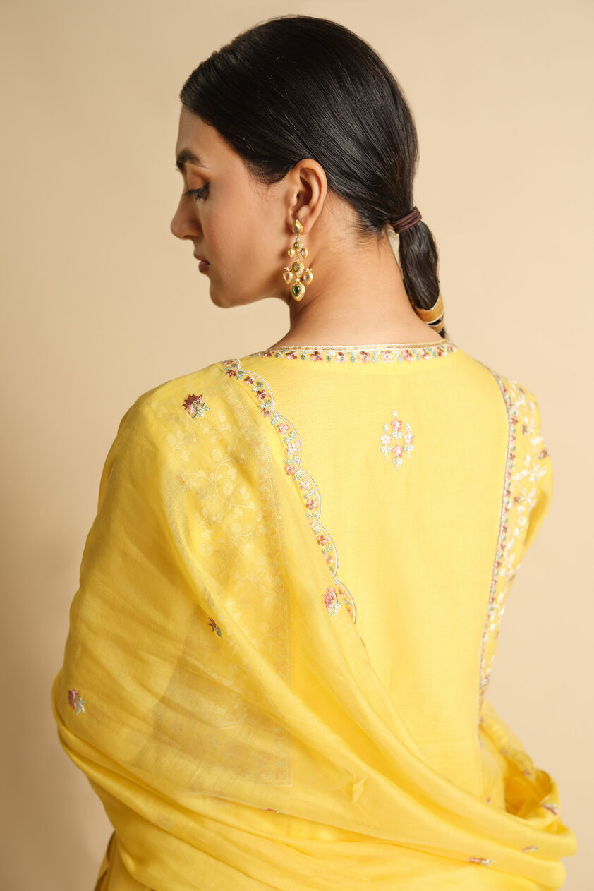 Zareen Embroidered Mul Suit Set - Yellow, Yellow, image 5