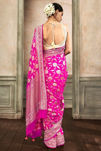 3 - Pameela Benarasi Saree  – Hot Pink, image 3