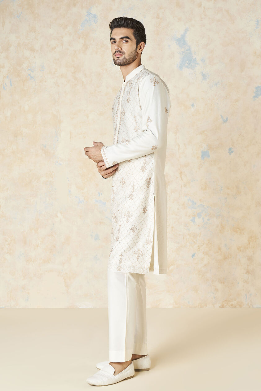 Ainan Embroidered Aari Silk Kurta - Ivory, Ivory, image 2